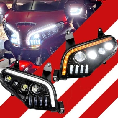 Conjunto de faros LED lentes transparentes aptos para Honda Goldwing GL1800 1800 2001-2017 Foto 1 de 4