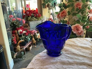 Vtg Viking Cobalt Blue Georgian Thumbprint Honeycomb 48oz Glass Pitcher Ice Lip - Picture 1 of 7