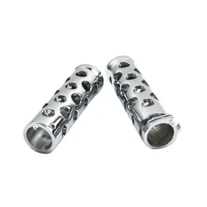 Chrome 1" Round Hole Handlebar Hand Grips for Harley Honda Kawasaki Cruiser XL - Picture 1 of 6