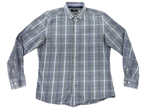 Mexx Metropolitan Shirt Mens Large 17 1/4 Black Blue Plaid Button Up Long Sleeve - Picture 1 of 7