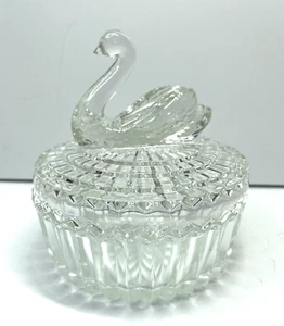 Jeanette Clear Glass Swan Covered Powder Dish Lipstick Holder Lid Vintage - Picture 1 of 5