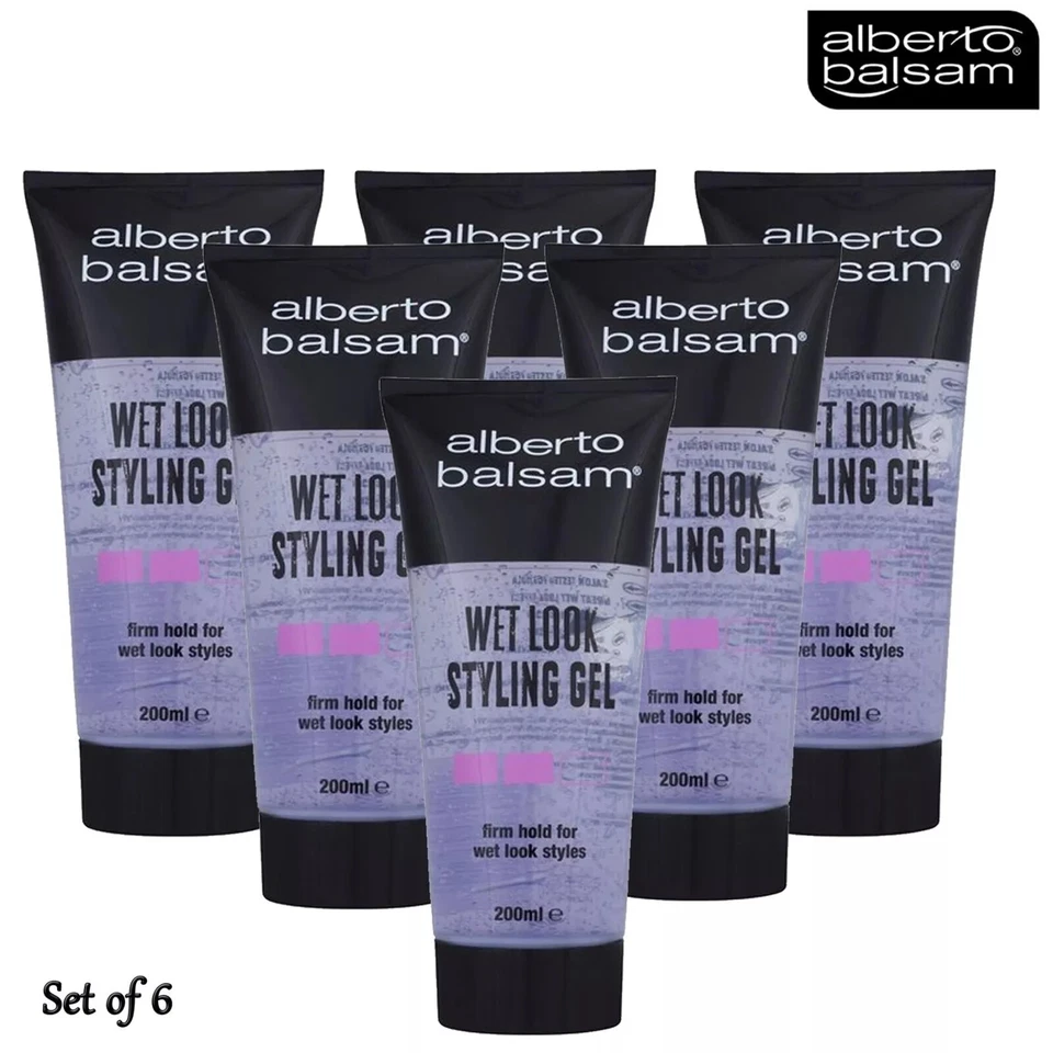 6 x Alberto Balsam Styling Gel Wet Look Styling Hair Gel Long Lasting 200ml