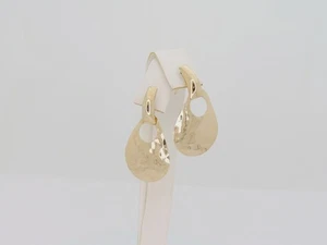 Gold Earrings 14k Solid Gold Vintage Women Hammered Gold Dangle Earrings E300 - Picture 1 of 8