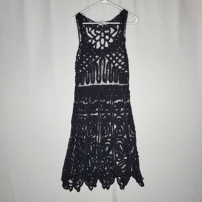 Vestido Hazel Transparente Midi Pequeño Negro Encaje Crochet Superposición Hada Bruja Y2K Derby Foto 1 de 4
