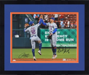 Framed Francisco Lindor and Brandon Nimmo Mets Signed 16x20 Post Win Photo - Picture 1 of 1