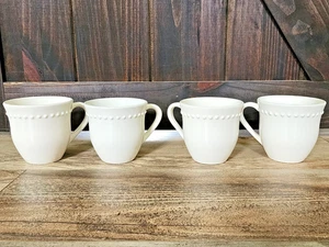 Pottery Barn White Emma Beaded Stoneware Mugs | Set of 4 | Modern Farmhouse 10oz - Picture 1 of 9