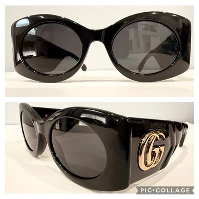 Authentic Gucci GG0810S GG Marmont Black Oval Gray Lens Sunglasses Brand New - Image 1 of 4