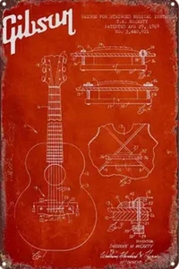 GIBSON GUITARRA ROJO METAL HOJALATA LETRERO MÚSICA PARED DECORACIÓN ARTE HOMBRE CUEVA MÚSICA SALA ARTE - Imagen 1 de 1