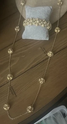 COLLAR BOLA FLOR TALBOTS 29” y JUEGO DE PULSERAS - Flores Tostadas - Hermoso  Foto 1 de 4