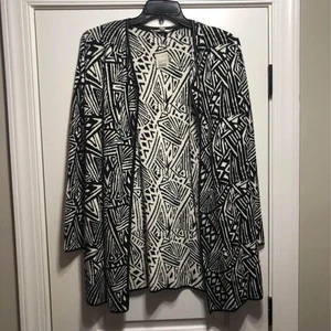 New Cato Black and White Open Front Cardigan Size Large Western Cozy Office   - Picture 1 of 4
