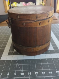 ANTIQUE WOODEN FIRKIN / SUGAR BUCKET WITH LID 7” Tall - Picture 1 of 6