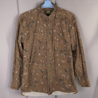 Cabelas Shirt Men L XL Tall Brown Denim Deer Wildlife Print Hunting Outdoorsman - Image 1 of 4