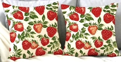 Set/2 18x18 Farmhouse Cottage Summer Strawberry Throw Pillow Cushion Covers New - Image 1 of 3