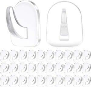 30pcs Adhesive Hooks - Clear, Heavy Duty, Removable Plastic Transparent  - Picture 1 of 8