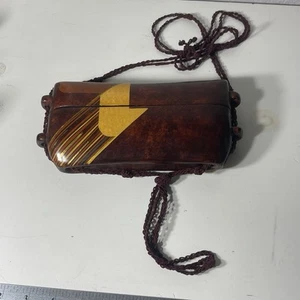 Unique Vintage Wood Carved Box Purse Crossbody Statement - Picture 1 of 17