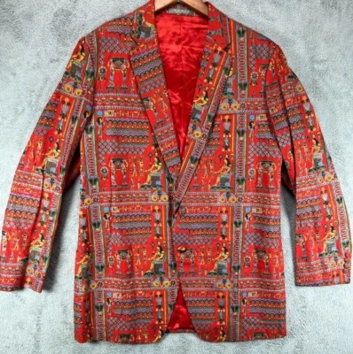 Vintage MIHATA Hand Painted Blazer Japanese Jacket Egyptian Hieroglyphics Men 40 - Image 1 of 4
