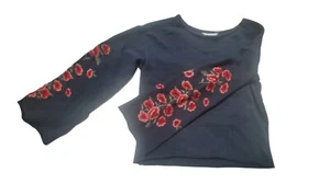American Eagle Sweatshirt grau Glockenärmel bestickt Blumenärmel XS Crop - Bild 1 von 10