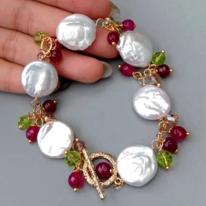 Moneda Blanca Perla Fucsia Cristal Ágata Joyería para Mujer Regalo - Imagen 1 de 6