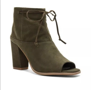 Anthropolgie Seychelles Green Suede Peep Toe Booties Size 9.5 - Picture 1 of 10
