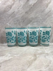 Vtg MCM White Basket Weave Blue Flower Pattern Tumblers Continental Can Company - Picture 1 of 10