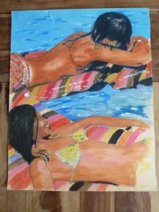 GEMÄLDE ZEICHNUNG PASTELL - DAMEN SCHWIMMBAD / HERREN - UK - XX/XXI Jahrhundert - Bild 1 von 5