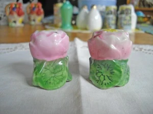 Salero y pimentero vintage de cerámica rosa flor loto brotes Japón ~ - Imagen 1 de 5