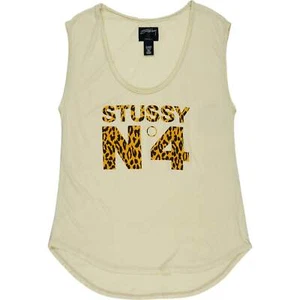 Stussy Cream Leopard Print Sleeveless T-Shirt - Picture 1 of 3