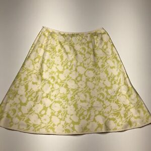 Ann Taylor Petites Skirt Womens Sz 2P Green White Floral Print Trumpet 100% Silk
