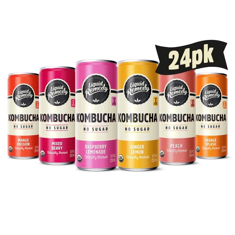 Liquid Remedy Sugar Kombucha - Probiotic Tea 24-Pack 8.5 Fl Oz