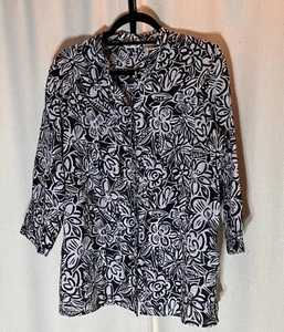 Laura Ashley Large tunic button up Long Sleeve blouse black and white - Picture 1 of 5
