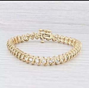 14k Yellow Gold 1.5 Ct Tw Diamond "S" Link Tennis Bracelet 7.5โ - 12.4 Grams NEW - Picture 1 of 13