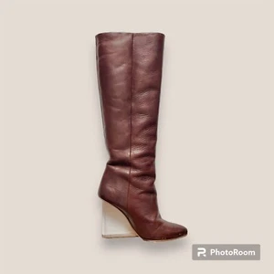 🙂 ¡Botas vintage de cuero Y2K tacón transparente rodilla con cuña alta! Talla 6 - Imagen 1 de 10