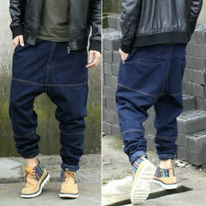 Men's Drop Crotch Harem Denim Trousers Pants Jeans Loose Baggy Hippy Casual - Picture 1 of 8