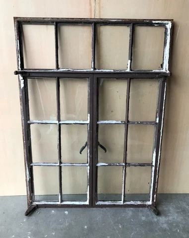 Antique Double 8 Lite Casement Steel Industrial Shop Window 38x52 VTG 1370-22B Cover