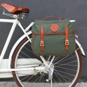 TOURBON Bike Double Panniers Rear Trunk Bag Waterproof Canvas in Green for Gift - Picture 1 of 17