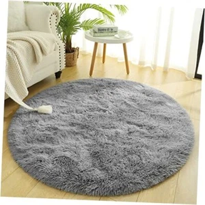 Fluffy Round Area Rugs for Girls Bedroom, 4x4 Feet Shaggy Circle 4x4 feet Grey - Picture 1 of 7