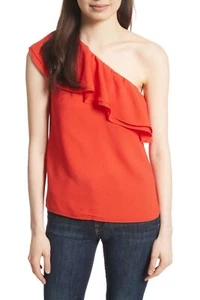 Rebecca Taylor One-Shoulder Ruffled Silk Top Women's Sz. 10 (Red) 152890 - Picture 1 of 2