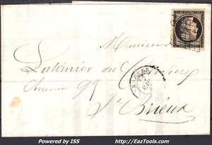 FRANCE CERES N°3 SUR LETTRE AVEC GRILLE + CAD NANTES DU 17/03/1849 - Picture 1 of 2