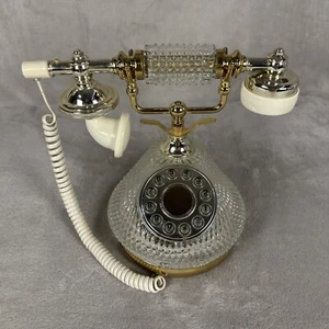 Vintage Hollywood Regency Style French Crystal & Brass Gold Tone Victorian Phone - Picture 1 of 13