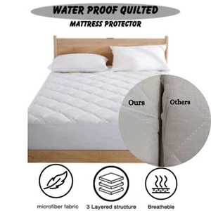 CUBIERTA PROTECTORA DE COLCHÓN SUAVE ACOLCHADA PROFUNDA IMPERMEABLE Todos los Tamaños - Imagen 1 de 6