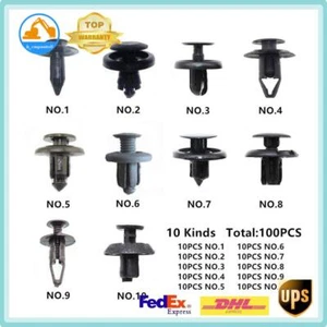 100 Plastic Fastener Clips Car Bumper Fender Auto Trunk Screw Rivets Set - Foto 1 di 7