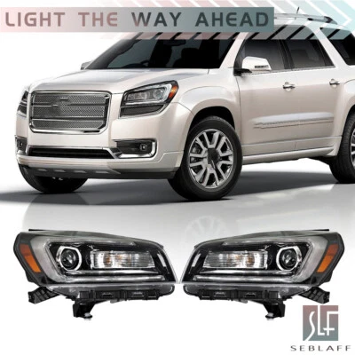 For GMC Acadia 2013-2016 Front Headlights Halogen Assy W/LED Black Right+Left - Image 1 of 4