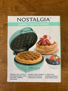 Nostalgia My Mini Waffle Maker Electric Teal 5 Inch Non-Stick - Picture 1 of 4