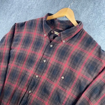 G.H. Bass & Co. Flannel Shirt Men 2XLT Brown Red Plaid Button Down Pocket #AB720 - Image 1 of 4