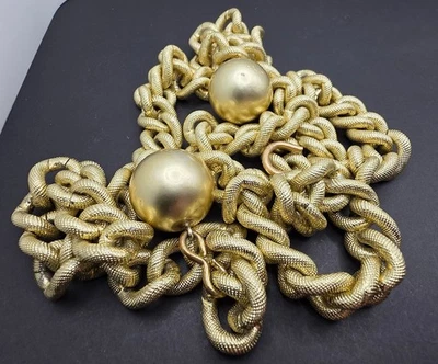 Vintage 1970’S Disco  ART MODERN  DROP GOLD TONE 4 BALL THICK CHAIN BELT 38” - Image 1 of 4