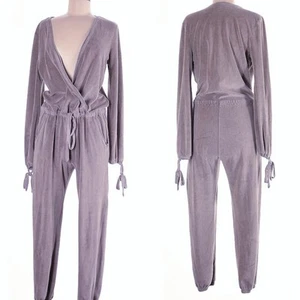 Lavender Gray Velour Velvet Wrap Lounge Jumpsuit - Young Fabulous Broke XS - Picture 1 of 5