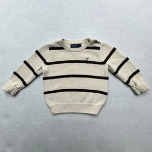 Polo Ralph Lauren 18M Striped Beige Brown Cotton Sweater Pony Preppy - Picture 1 of 8