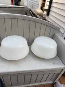 Pair VINTAGE WHITE MILK GLASS ART DECO SCHOOLHOUSE SHADES/GLOBE FOR CEILING LAMP - Picture 1 of 17