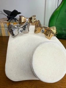 Lot of 3 Bow Cuff Bracelets – Goldtone & Silvertone – Crystal Center – Fashion - Picture 1 of 10