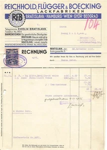 Alte Rechnung,"Reichhold, Flügger & Boecking, Bratislava" 30.11.1935 - Picture 1 of 1